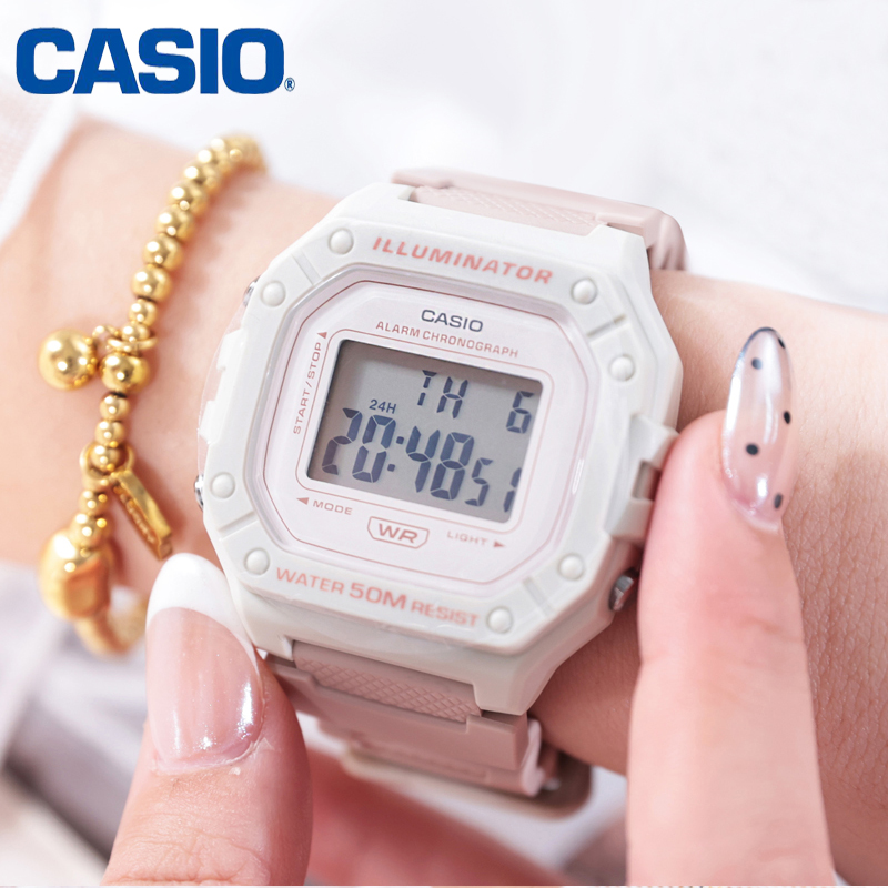 CASIO卡西欧手表女款 W-218HC-4A2 淡粉色女生初高中生防水电子表