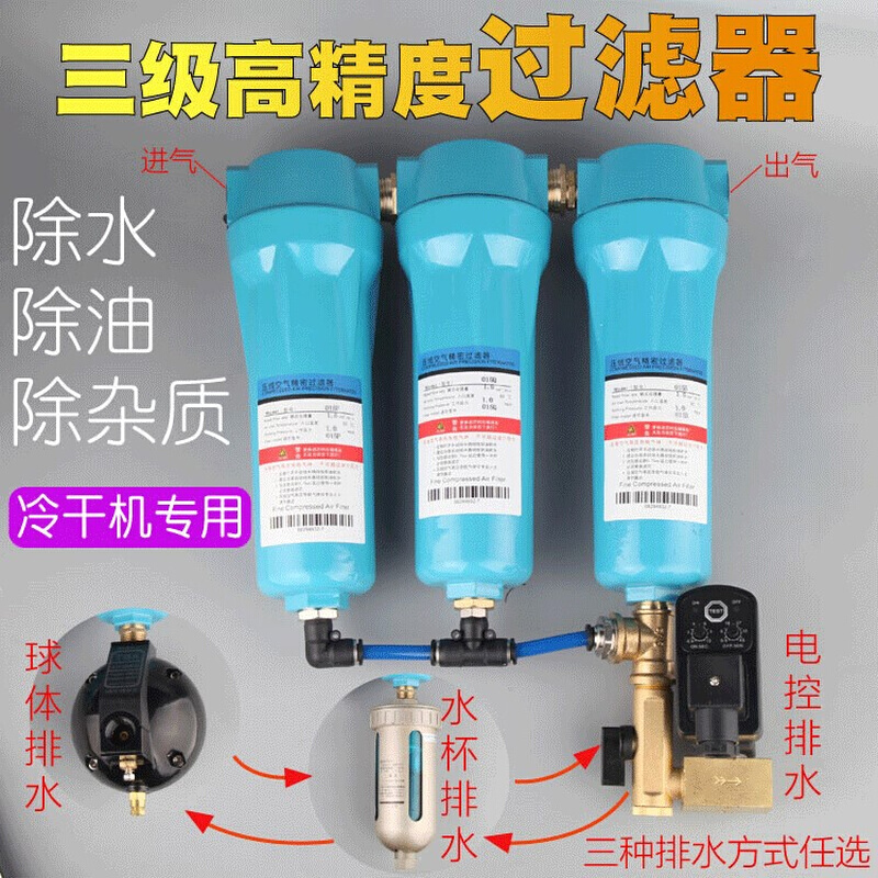 小型冷干燥空压机精密汽水油水分离过滤器空气压缩自动除水滤芯