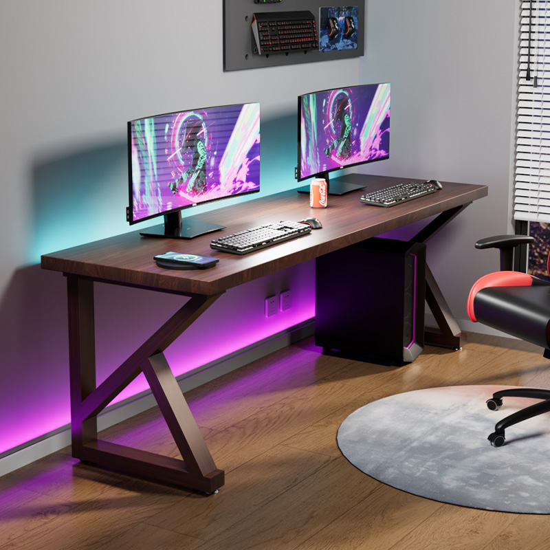 实木K字型电脑桌家用书桌双人电竞桌卧室学习桌办公桌工作台桌子