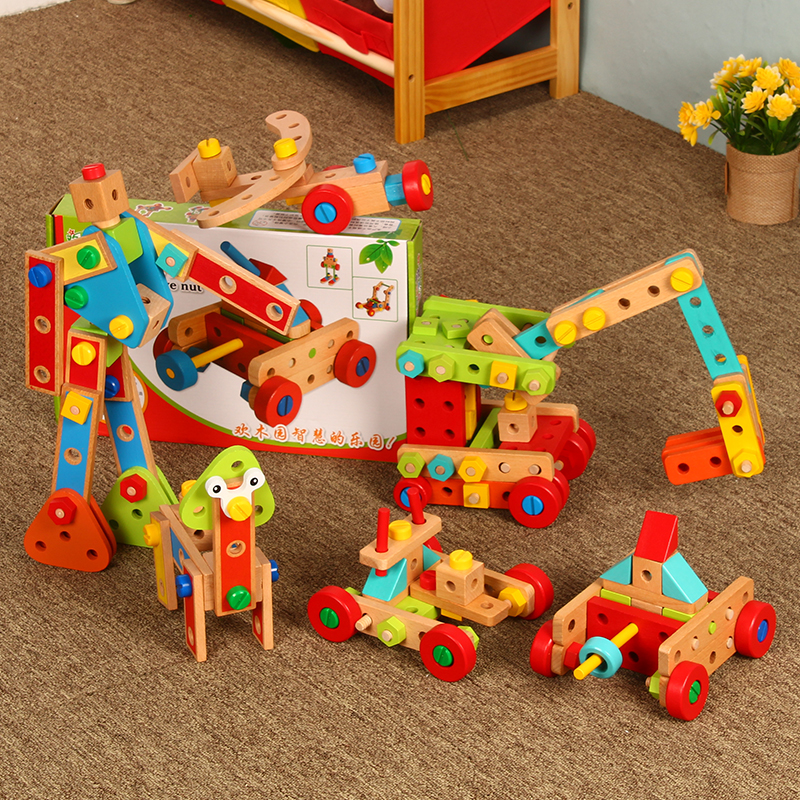 木质多功能螺母组合拆装组装多造型儿童益智力木制男孩子拼装玩具