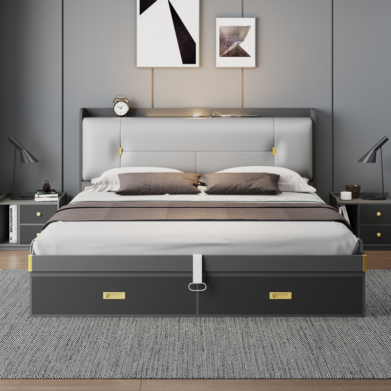 床现代简约1.8米双人床气压储物收纳卧室2022年箱体榻榻米主卧床