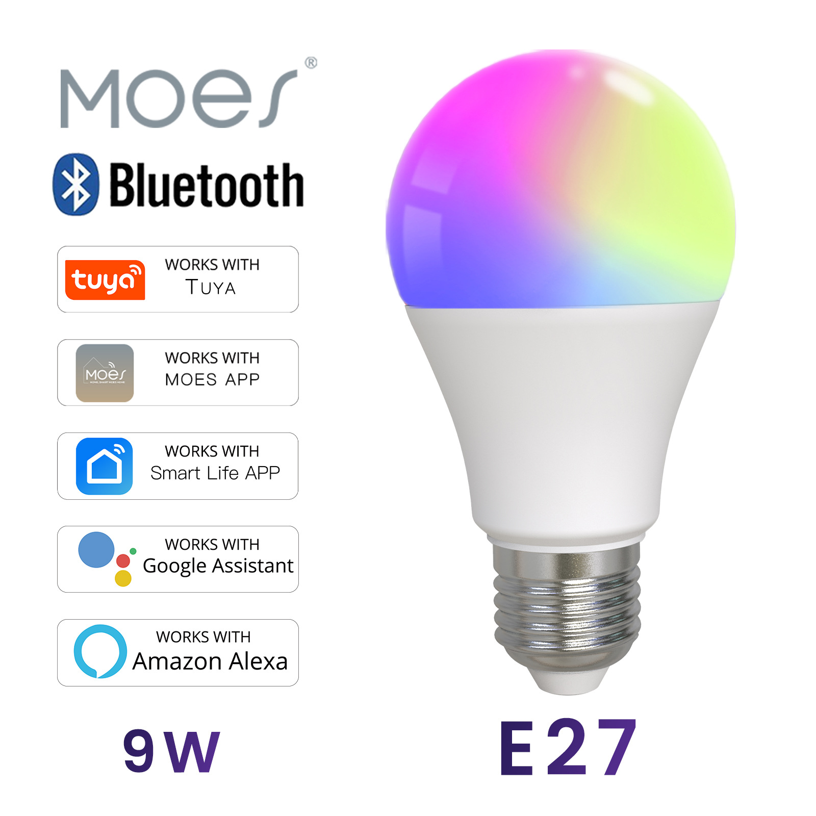 涂鸦蓝牙beacon智能家居LED球泡灯app定时语音E27接口9W智能灯泡