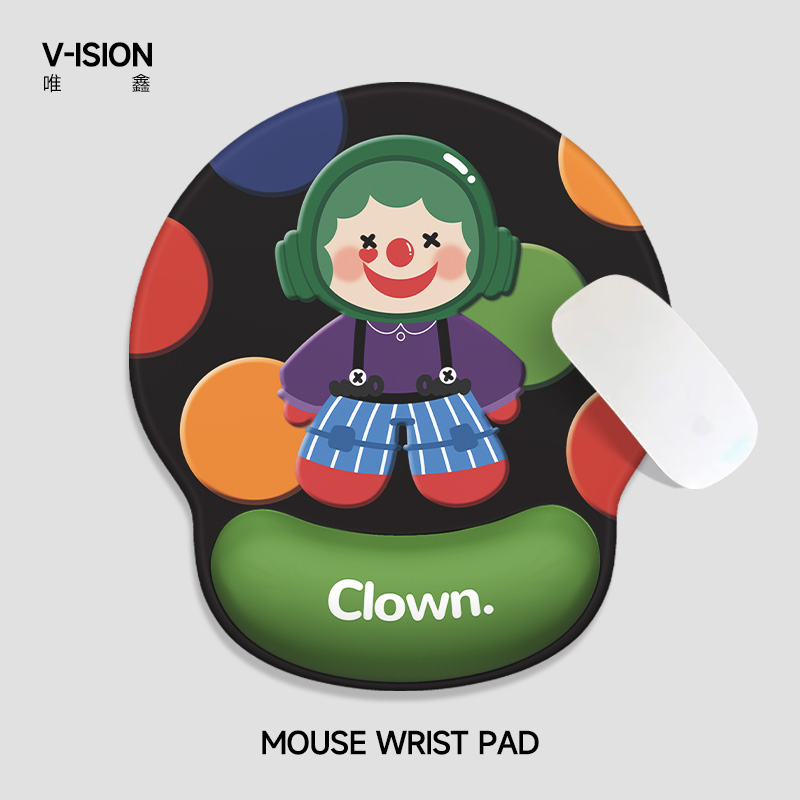 V-SION卡通小丑护腕鼠标垫女手腕垫防滑办公室笔记本电脑键盘手托