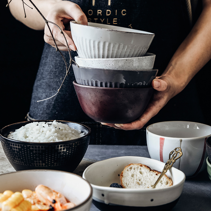 艺家创意陶瓷米饭碗吃饭碗家用小汤碗沙拉碗碗早餐碗日式复古餐具