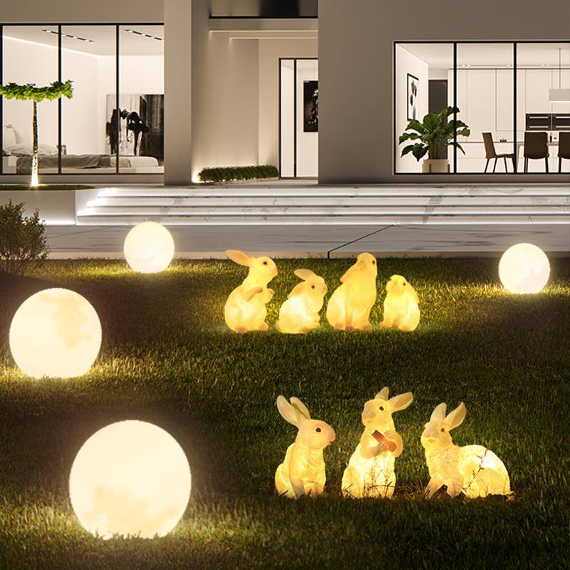 新款太阳能兔子户外庭院灯发光动物月球灯花园别墅园林草坪装饰景