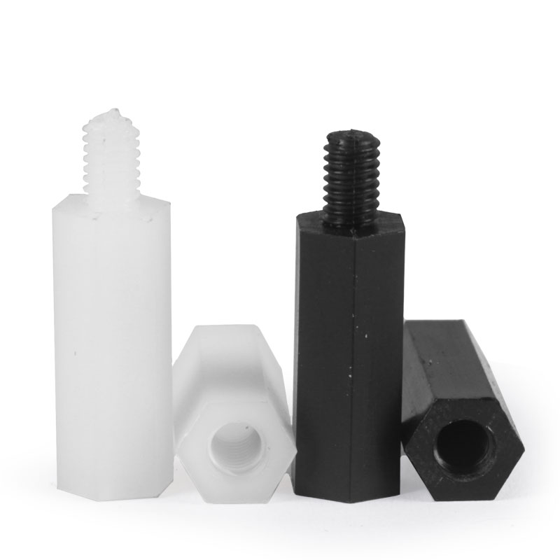 尼龙单头六角柱隔离柱黑白塑料绝缘单通塑料柱螺柱M2M2.5M3M4M5M6
