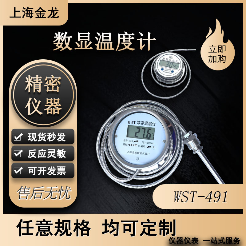 上海金龙数显温度计WST491带探头耐酸碱防腐不锈钢测热开水工屠宰