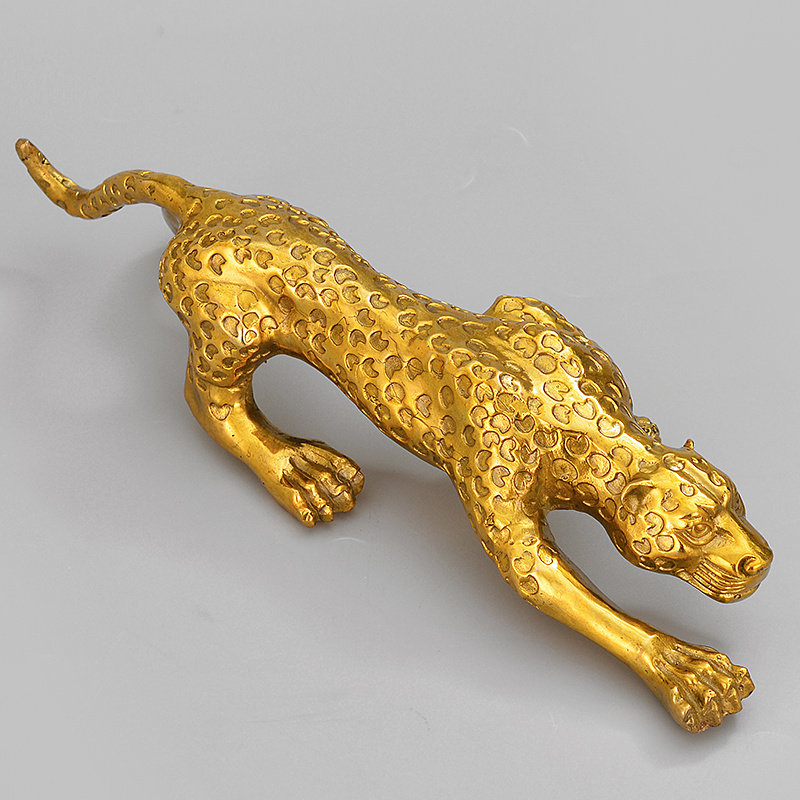 纯铜豹子摆件黄铜金钱豹客厅办公室玄关桌面工艺礼品动物铜豹子
