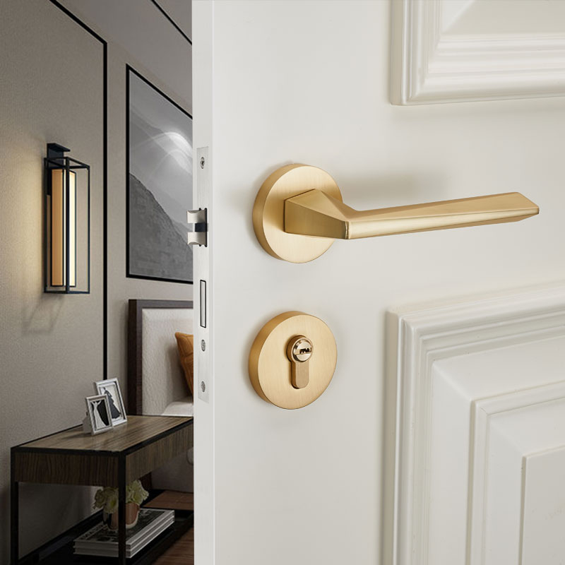 金色门锁室内卧室家用门把手北欧磁吸静音分体门锁房门锁具木门锁