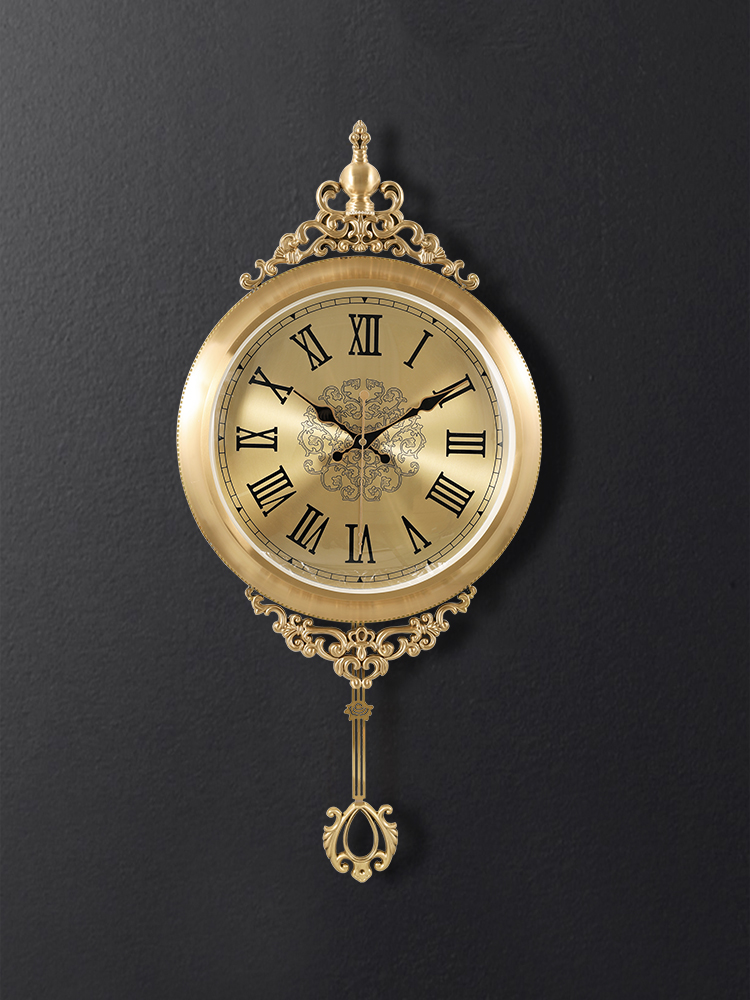 欧式黄铜钟表家用挂钟客厅现代简约轻奢挂表北欧创意摇摆时尚时钟