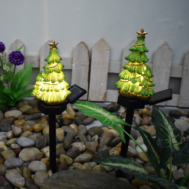 极速太阳能灯树脂工艺品圣诞树装饰地插创意户外庭院灯圣诞节日礼