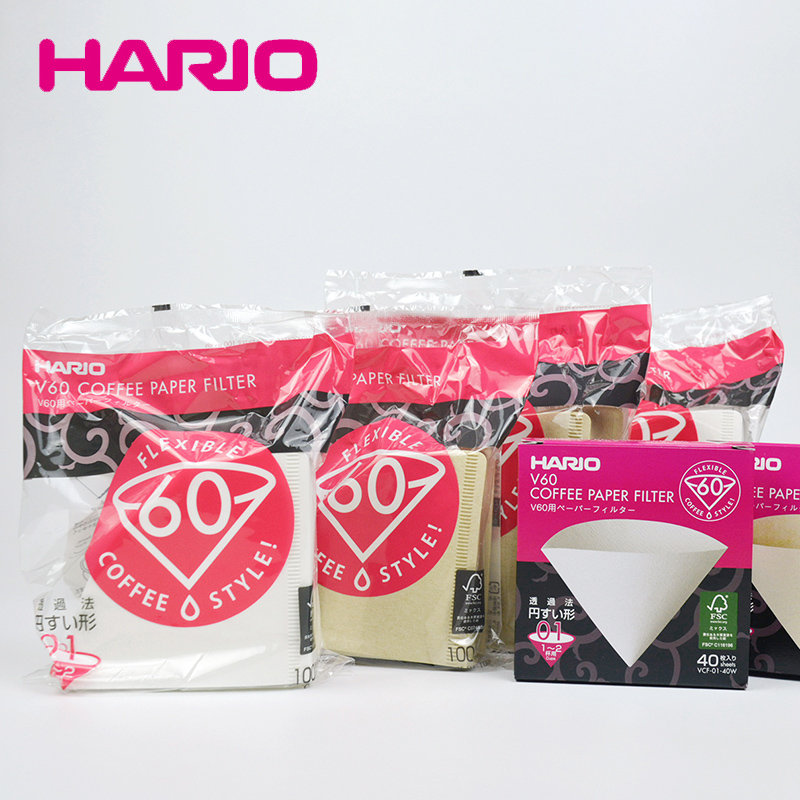 日本进口Hario手冲咖啡滤纸圆锥形V60过滤纸 VCF 01/02号原木漂白
