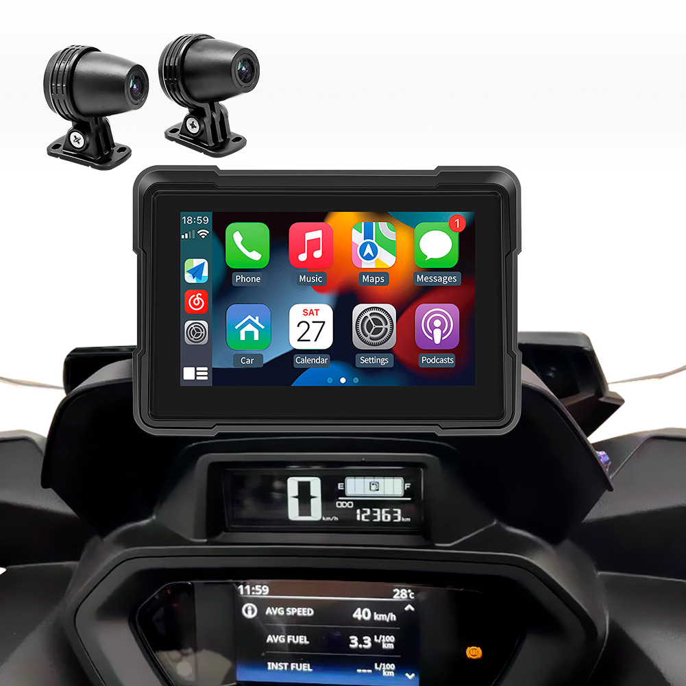摩托车电动车行车记录仪双镜头车机投屏导航胎压检测无线carplay