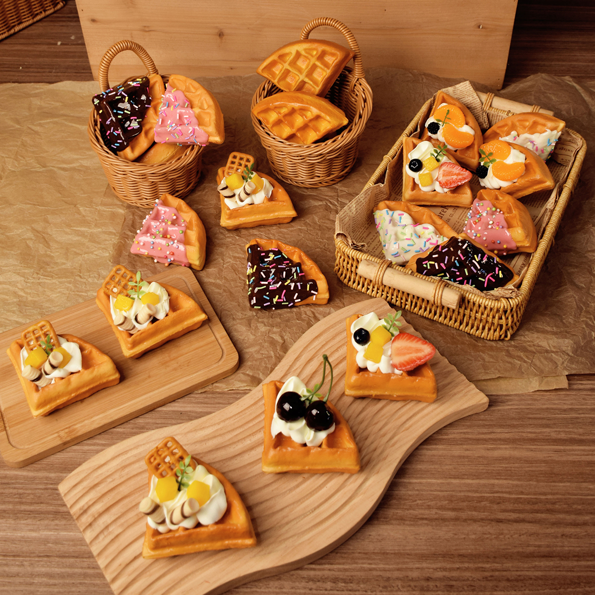 仿真华夫饼模型假水果面包蛋糕食物展示西餐摄影道具甜品摆件装饰