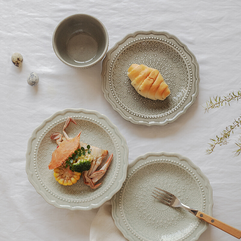 日式菜盘家用一人食餐具套装盘子ins风碗碟复古陶瓷碗盘汤盘组合