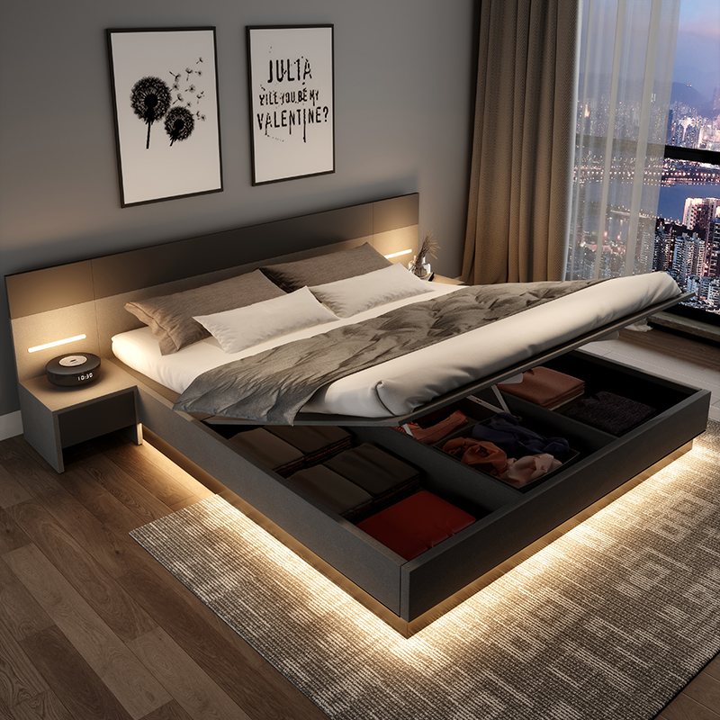 日式榻榻米床1.5米箱体床现代简约主卧室床2023年新款高箱储物床