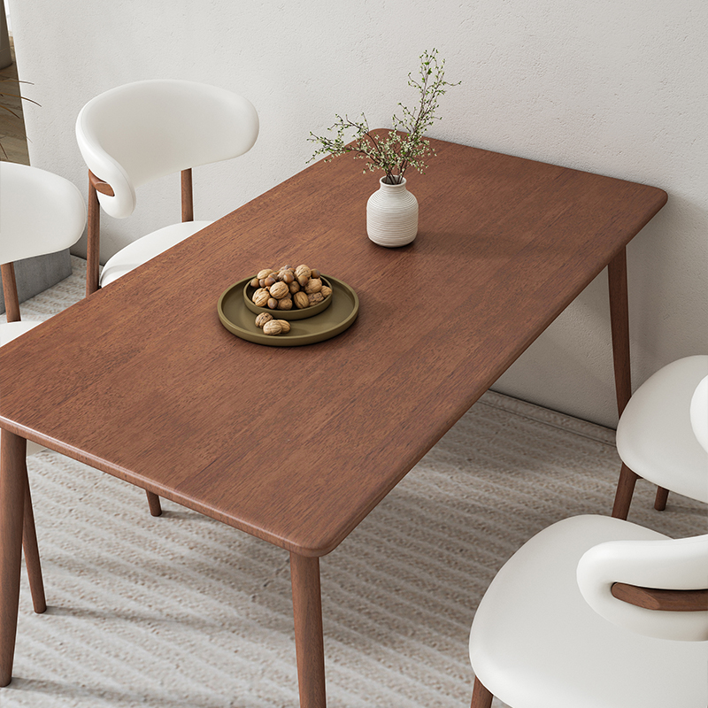 全实木餐桌椅组合胡桃色家用简约现代小户型长方形吃饭桌靠背椅子