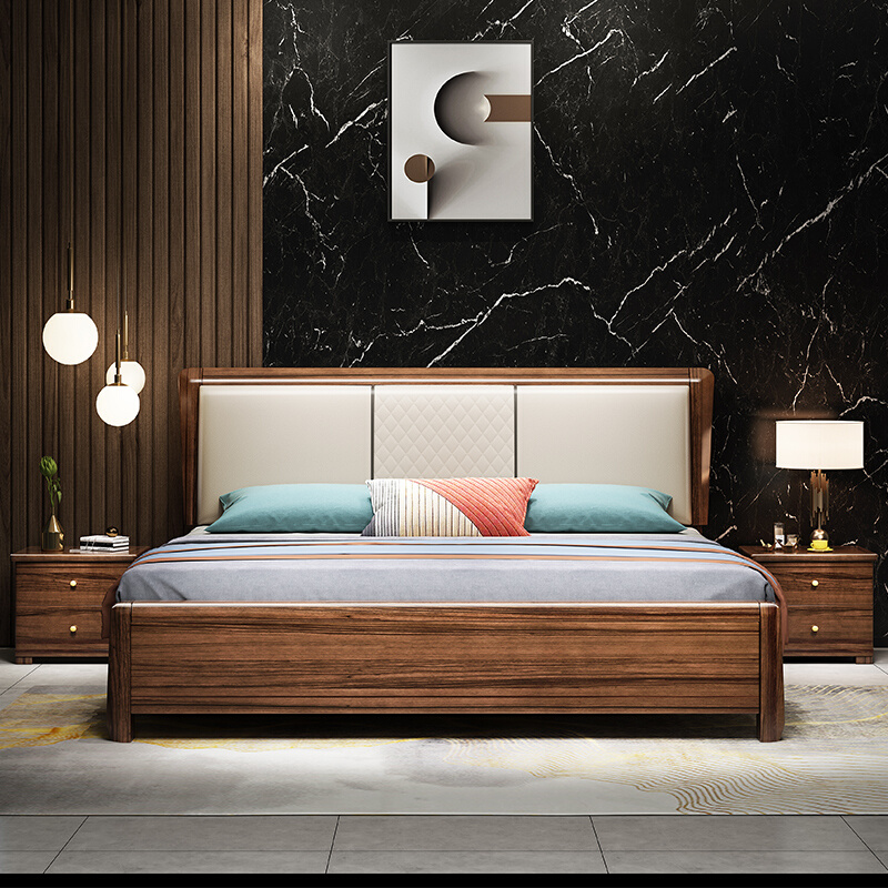 乌金木实木床全实木双人床现代简约床1米8大床主卧木床实木箱体床