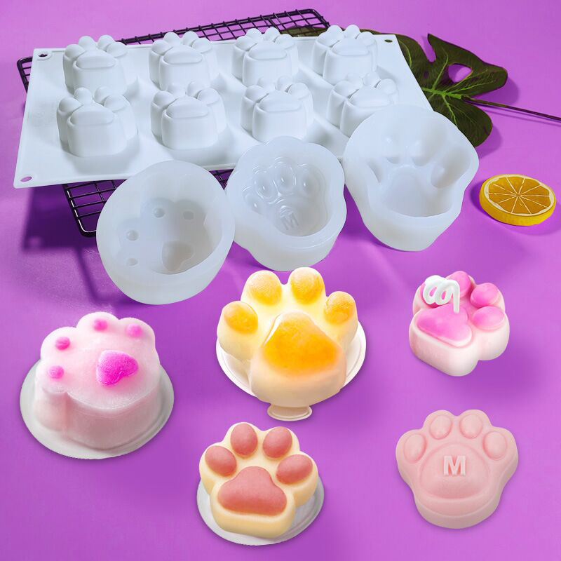 8连猫爪卡通熊掌狗爪子模具硅胶布丁慕斯蛋糕凉粉滴胶手工皂磨具