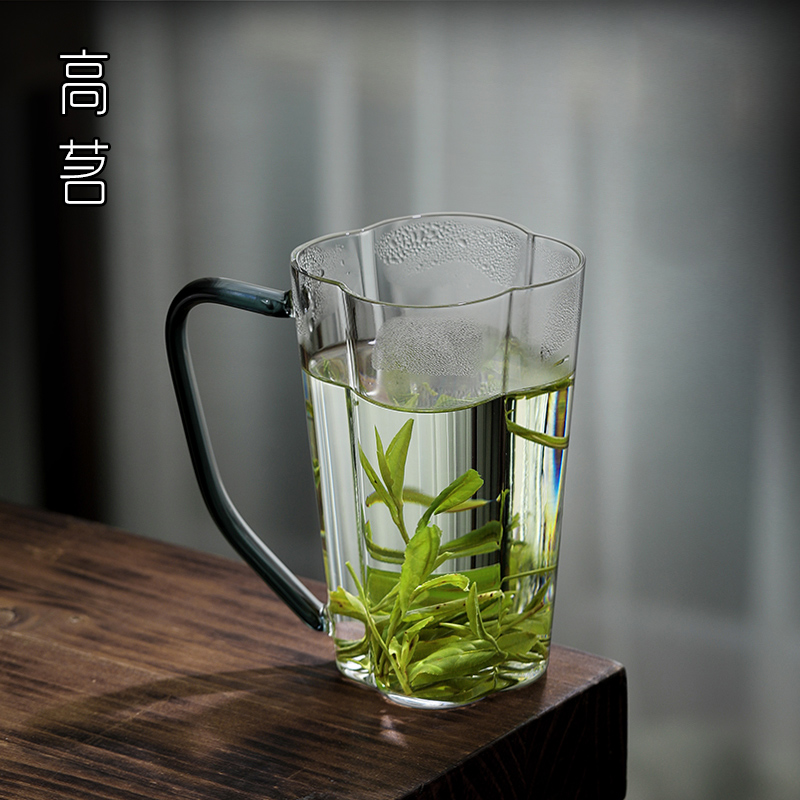 喝茶专用绿茶杯高级泡茶水杯女士花茶玻璃杯带把手家用耐高温杯子