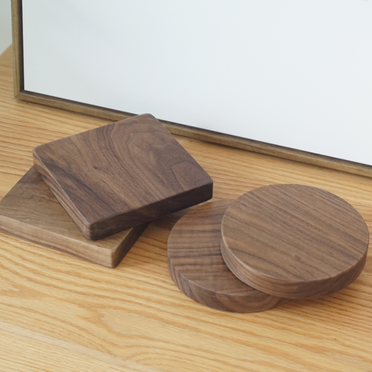 黑胡桃实木板圆形木块正方形实木板材模型摆件首饰展示底座杯垫
