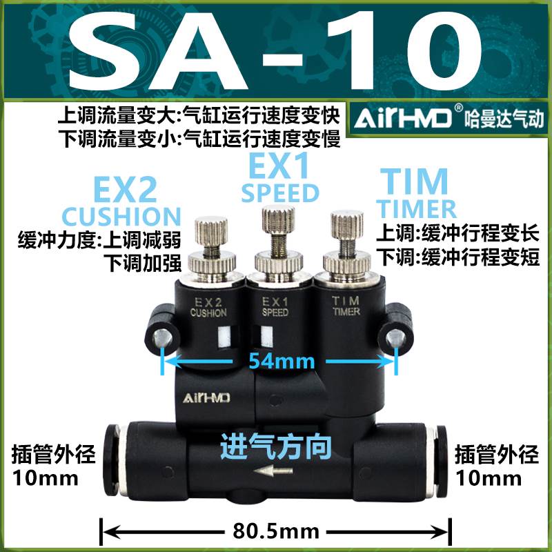 气动气缸外置可调气缓冲接头ANA带速度调节时间缓冲器SA060810