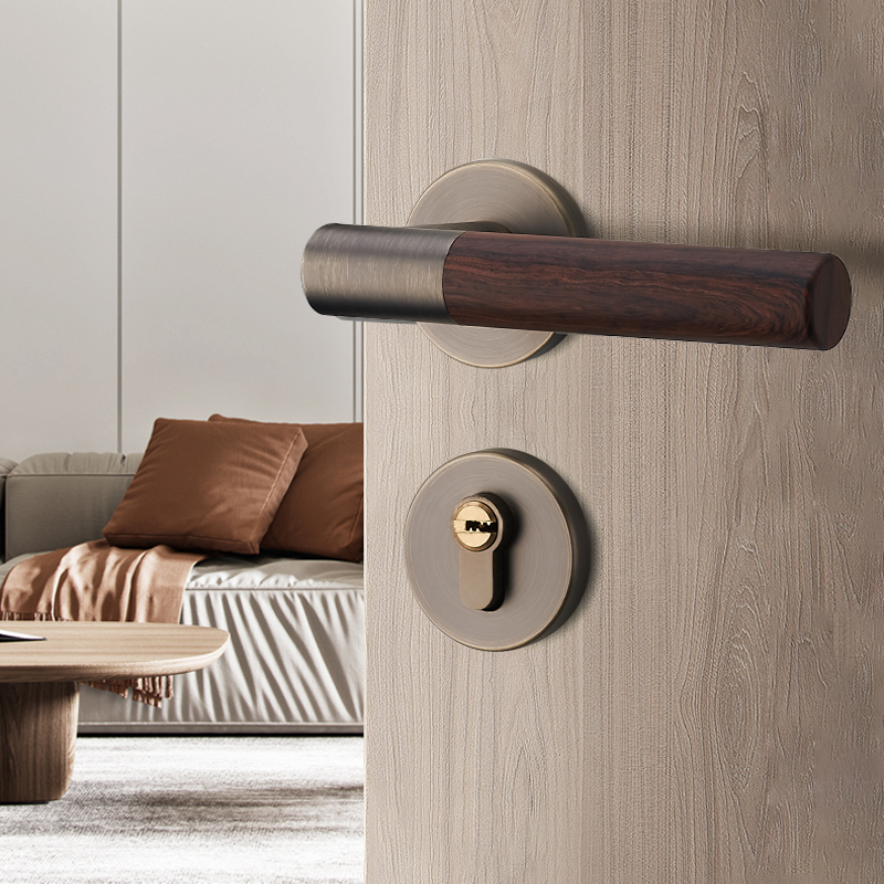卧室门锁室内原木风门把手静音磁吸家用木质木门锁具新Y中式房门
