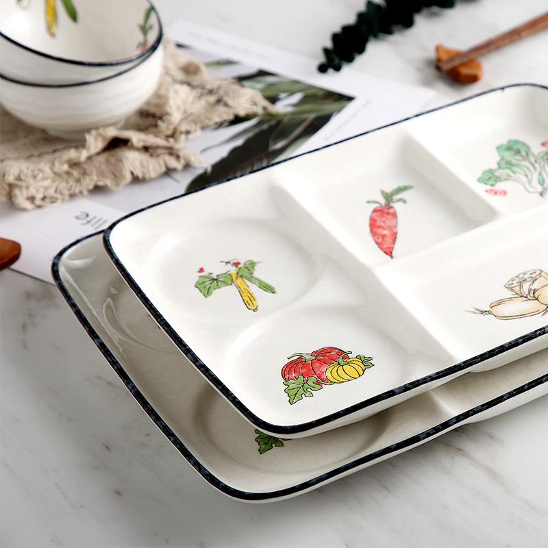 陶瓷分餐盘家用盘子菜盘创意日式分格盘早餐减脂快餐盘一人食餐具
