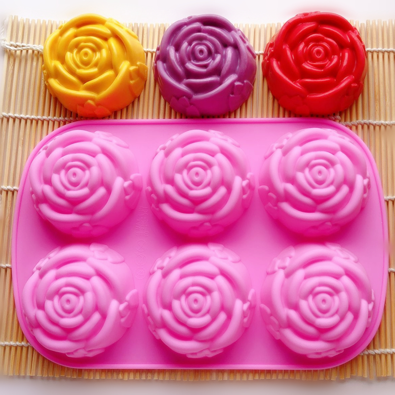 6连大玫瑰花苹果硅胶模具 烘焙花型蛋糕模果冻布丁手工皂模耐高温