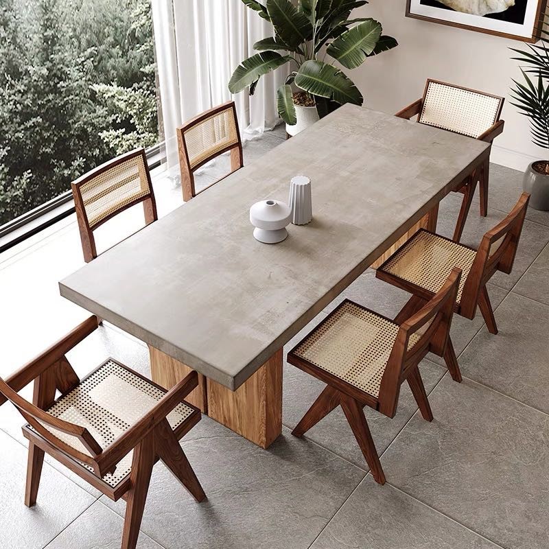 北欧复古实木长条桌子工业风仿水泥灰大型会议桌简约办公桌工作台
