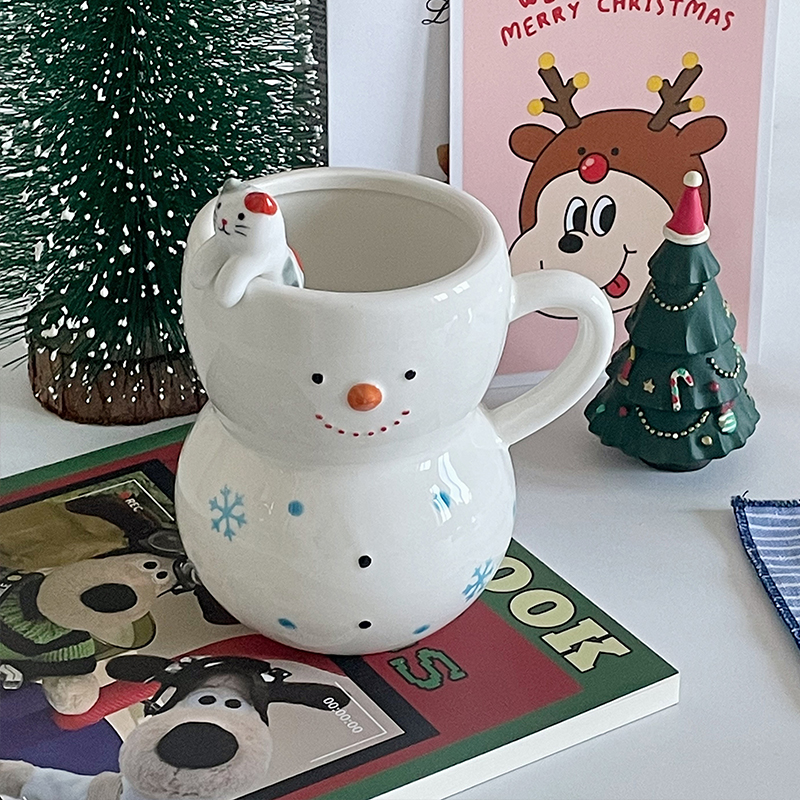 情侣杯子雪人马克杯可爱男女生日礼物创意大容量陶瓷杯咖啡杯水杯