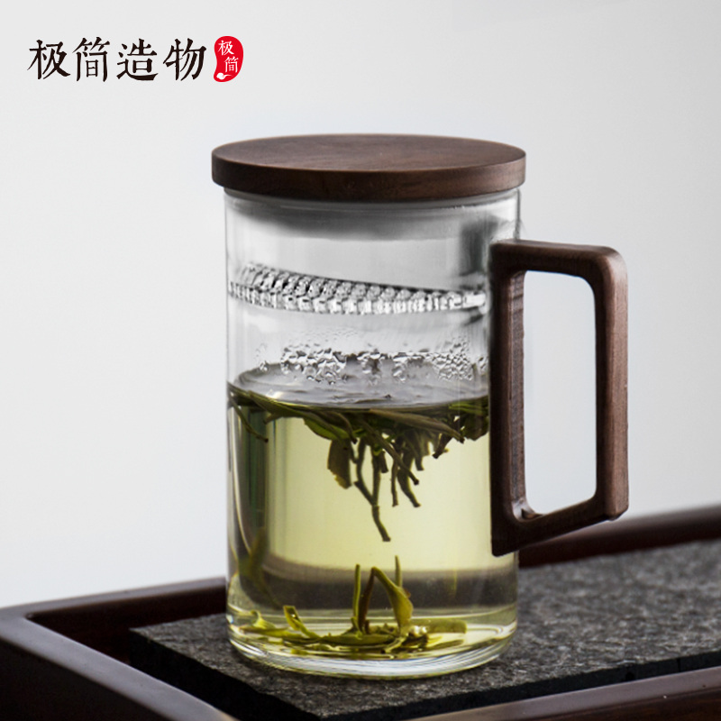 大容量玻璃泡茶杯带月牙过滤茶水分离绿茶专用水杯大号办公室杯子