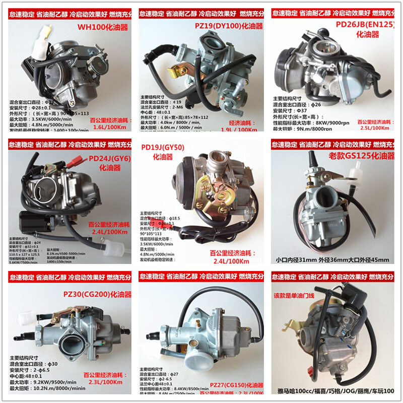 摩托车踏板车GY6-125化油器50/70/100/150/200/125摩托车化油器
