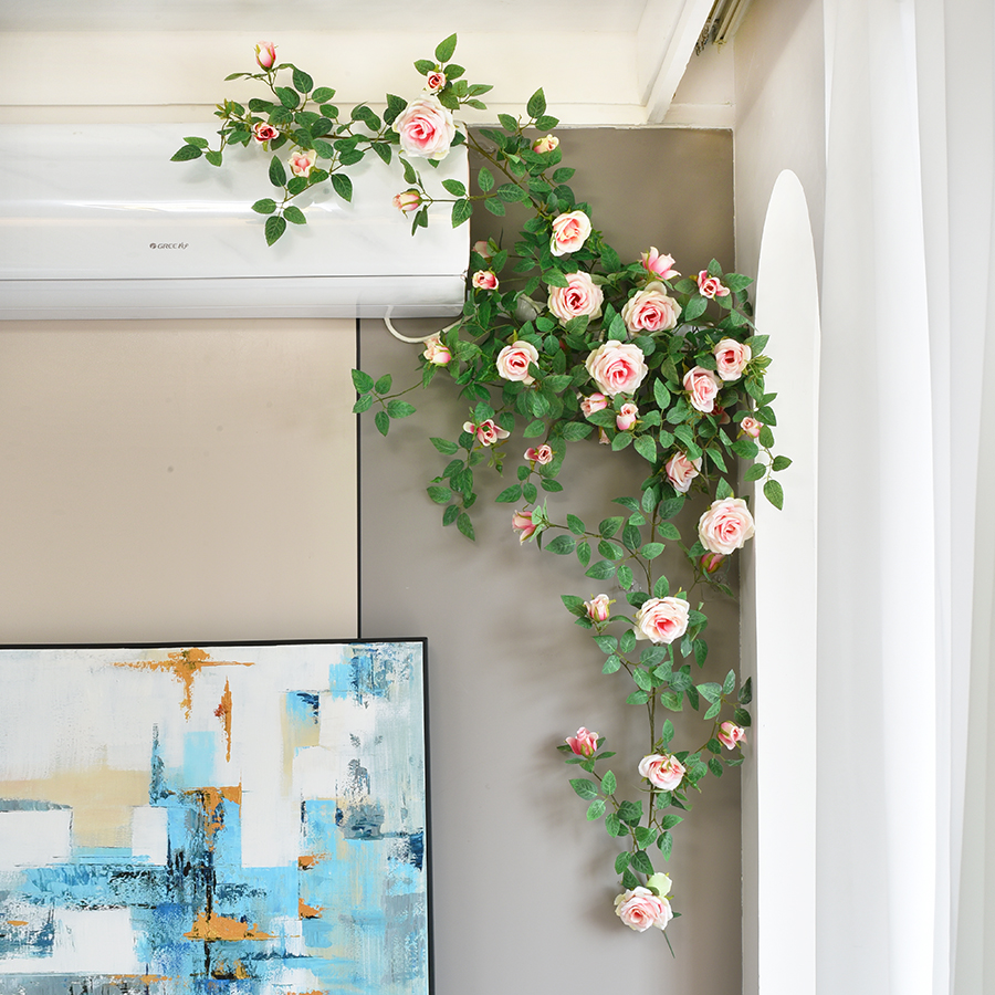 仿真玫瑰花藤蔓客厅室内阳台空调管道庭院装饰假花藤条墙壁挂绿植