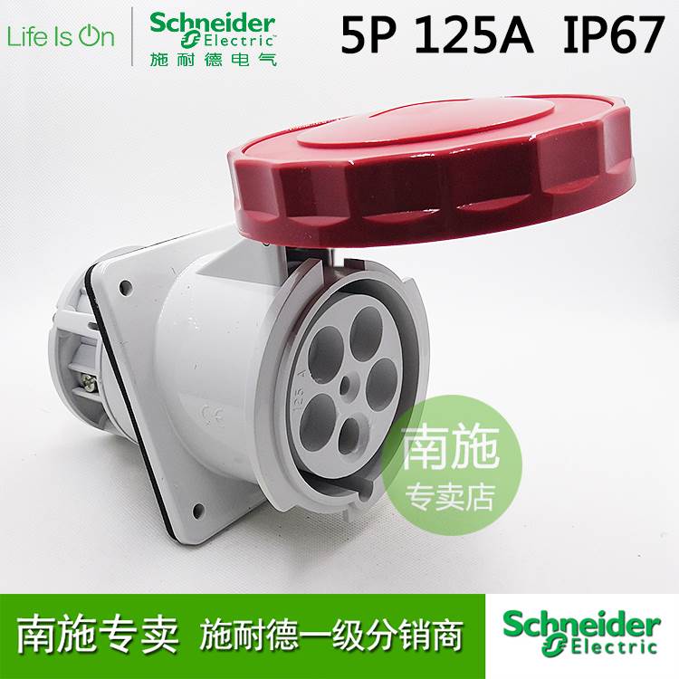 施耐德81295 415V 防水螺旋暗装斜体工业插座(125A 6h IP67 5P 红