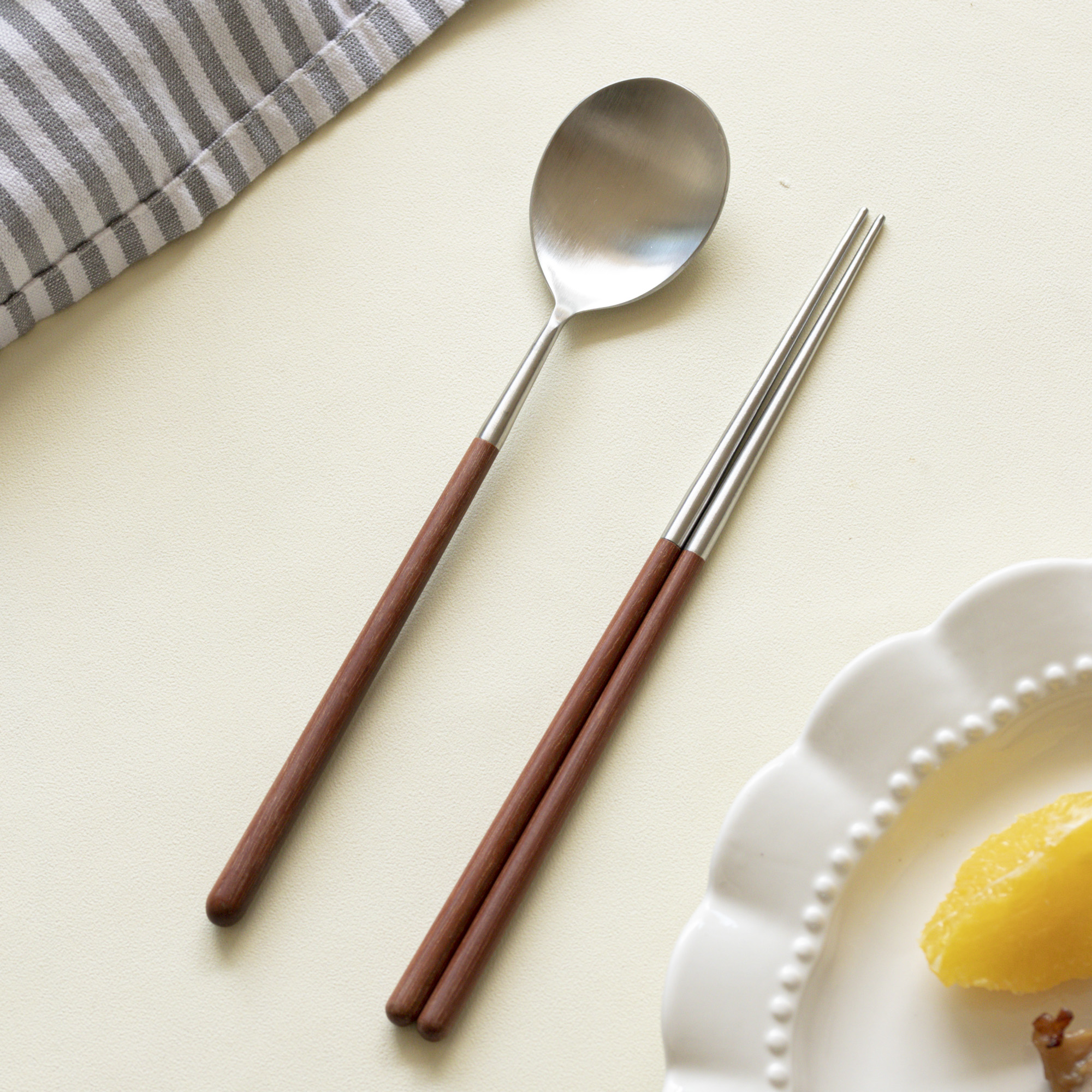 304不锈钢便携式餐具鸡翅木勺子筷子套装户外餐具汤勺汤壳
