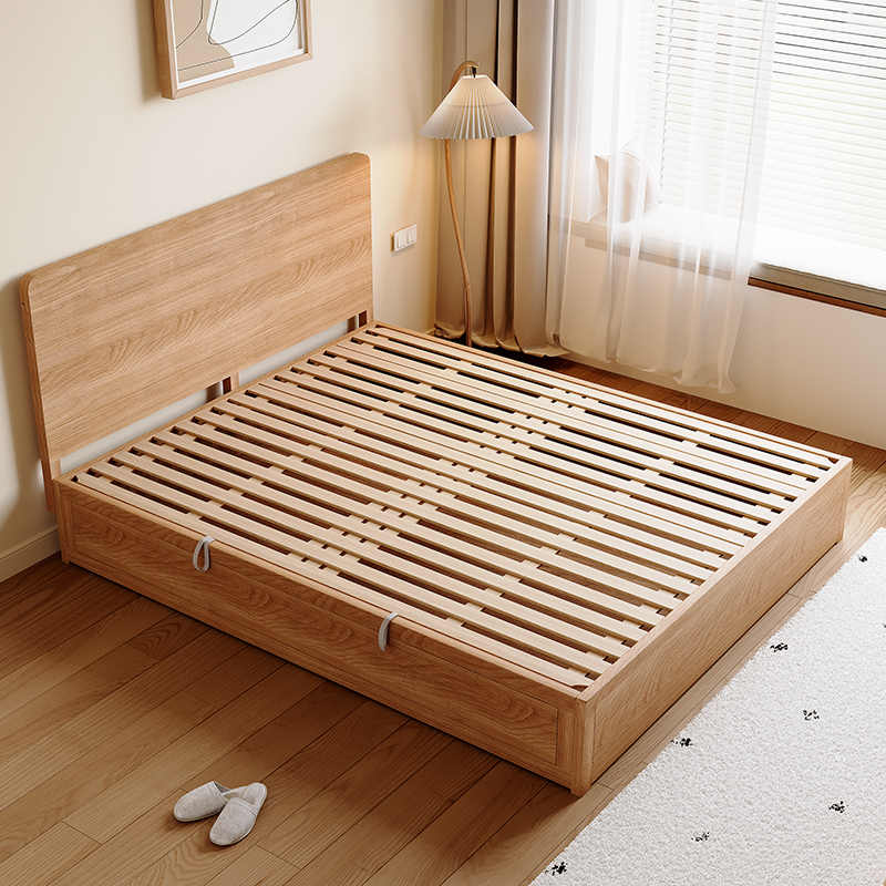 日式全实木床高箱床1米5橡木箱体床现代简约主卧薄床头储物双人床