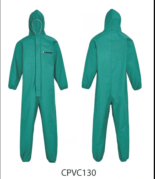 雷克兰Lakeland正品防化服CPVC130绿色防酸碱带帽连体化学防护服