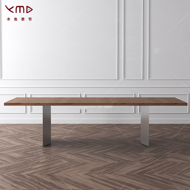 北欧全实木复古长条桌大型简约工作台会议室办公桌轻奢极简餐桌子