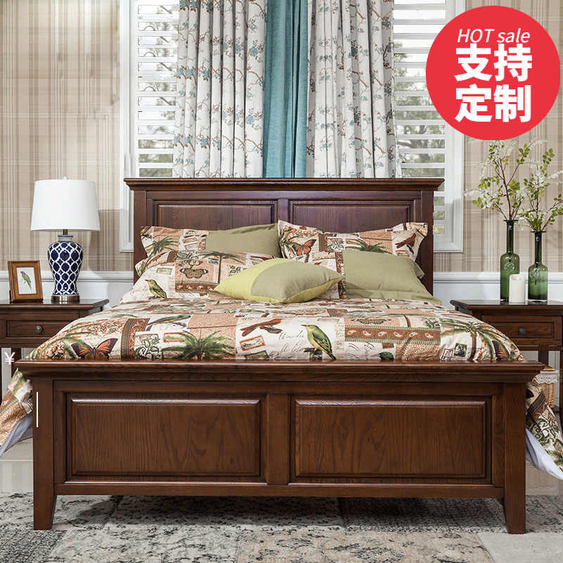 纯实木床美式经典白蜡红橡木双人1.8米大婚床箱体储物床主卧家具