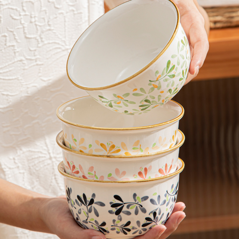 日式碗2023新款饭碗陶瓷家用米饭碗小清新小碗釉下彩碗盘组合餐具