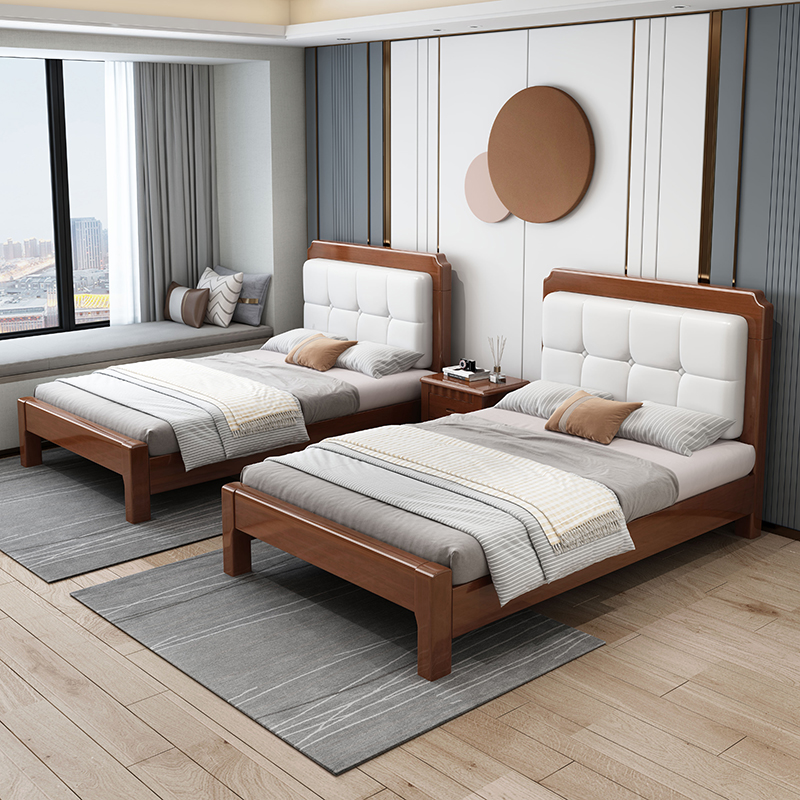 尚品宅配1米北欧实木床1.5米单人床1.35m家用软包小户型床简约现
