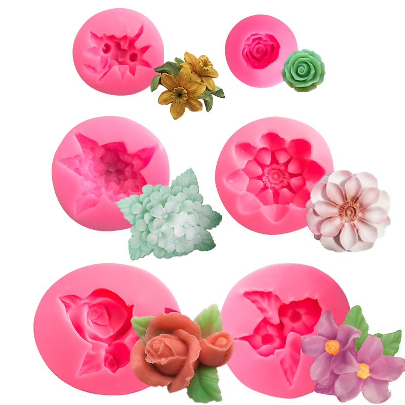 大小玫瑰花朵叶子翻糖硅胶模具菊花烘焙蛋糕装饰工具滴胶粘土模具