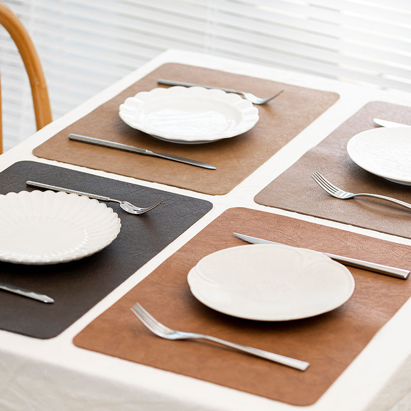 美拉德餐垫防水耐脏皮革ins防油双面棕色创意风复古西餐厅桌垫子