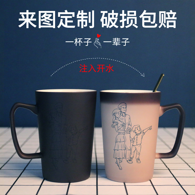陶瓷咖啡杯来图定制加热变色水杯创意马克杯订做礼物logo照片文字