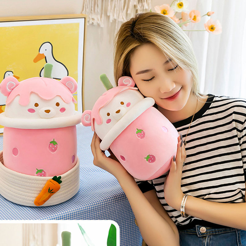 速发Cute Boba Milk Tea Plushie Toy Soft Stuffed Apple Pink S