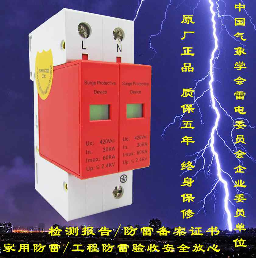 一级电源防雷器60KA单相电源防雷模块220V电源避雷器浪涌保护器2P