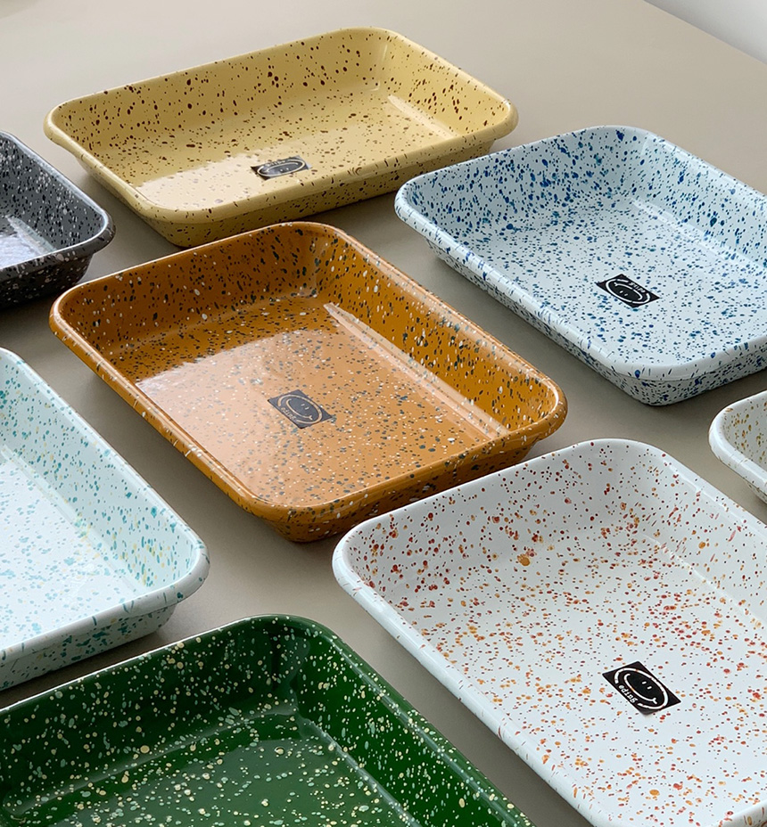 新款 韩国Eding搪瓷彩色泼墨盘方形烤盘早餐盘备菜盘深盘餐具餐盘