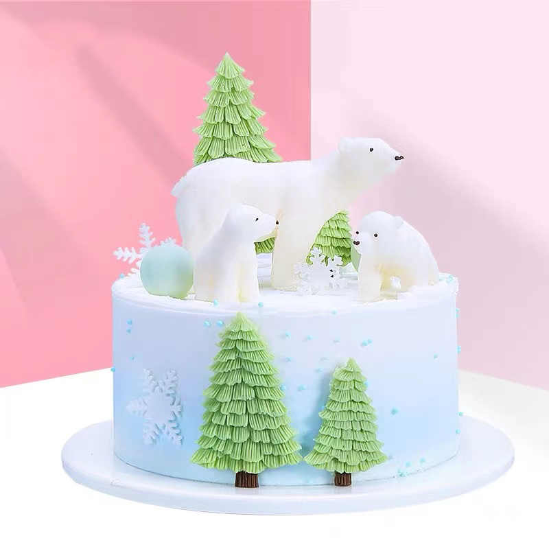 北极熊生日蛋糕装饰翻糖慕斯巧克力松树雪花儿童创意DIY硅胶模具