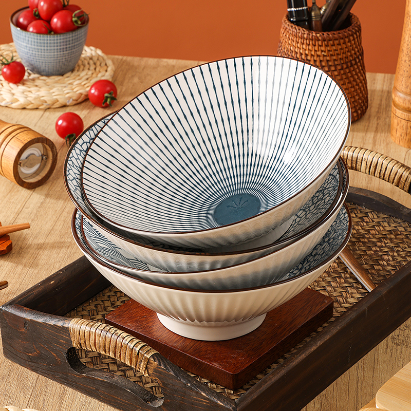 日式面碗家用大碗喇叭碗陶瓷斗笠碗拉面碗专用高级面条碗餐具套装